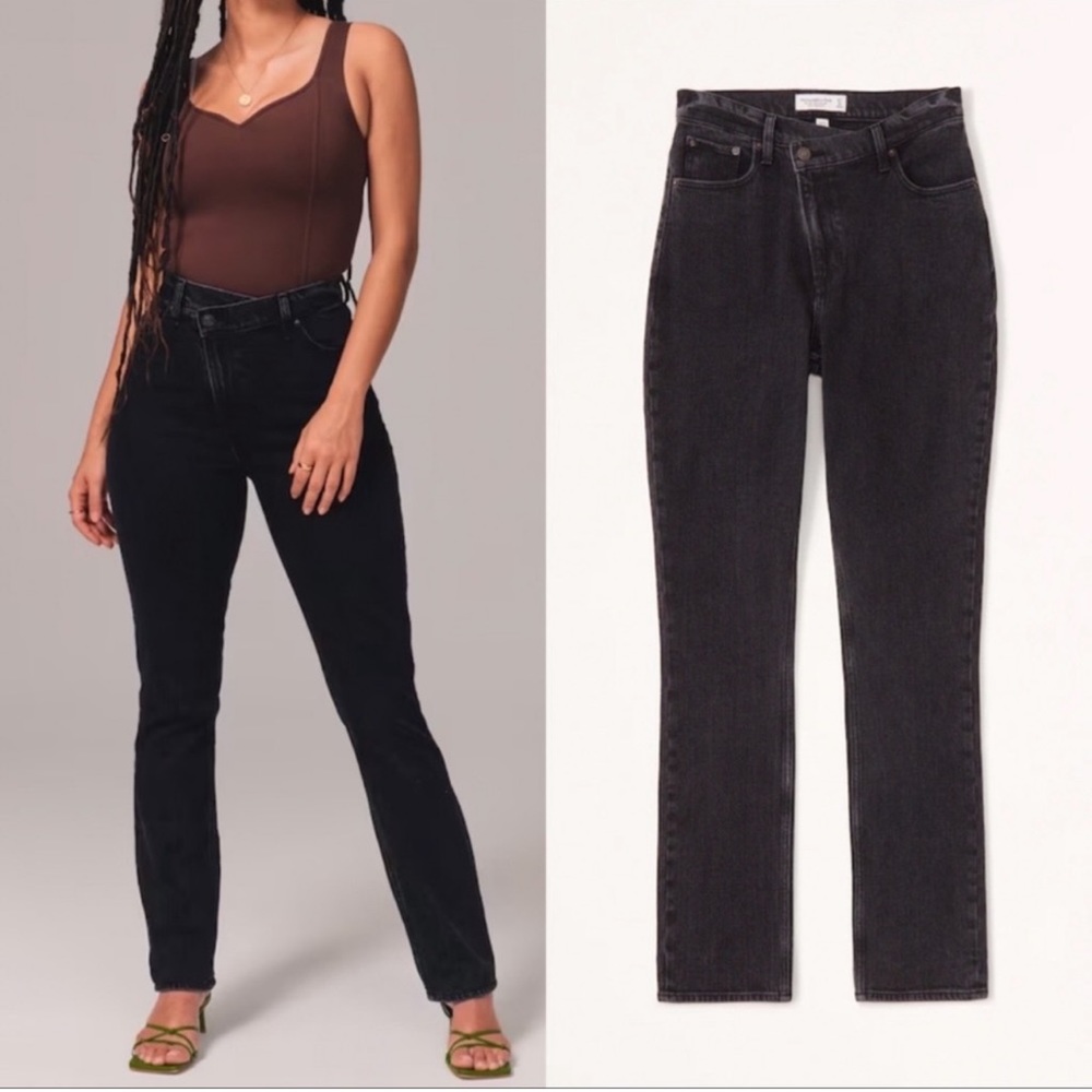 Abercrombie & Fitch The 90s Slim Straight Ultra High Rise Criss Cross Jeans LONG